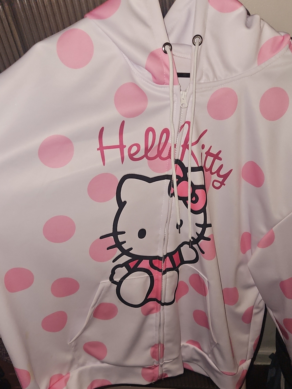 Hello Kitty White and Pink Polka Dot Zip Hoodie